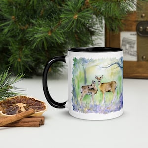 Deer Mug Forest Art Watercolor Woodland Ceramic Mug Coffee Cup Deer