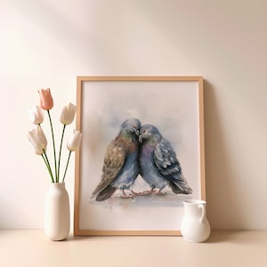 Watercolor Painting Pigeon LOVE Print Bird Wall Art