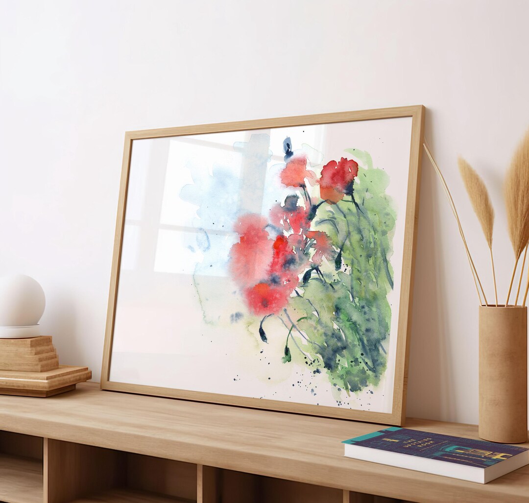 Poppies Watercolor Vibrant Flowers Painting Red Floral Art Painting ...