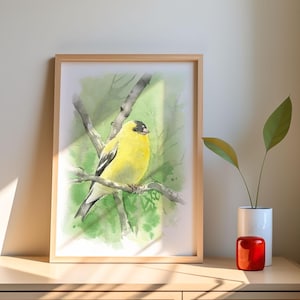 Yellow Bird Print from my Watercolor Painting Wall Art Bird Home Office Decor