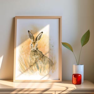 Impresión de arte de pared de conejo con acuarela y liebre Pintura de conejo de Robine Art Shop