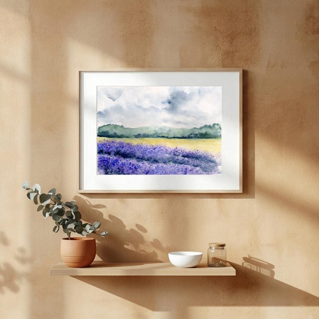 ラベンダー畑の水彩画 - Etsy 日本