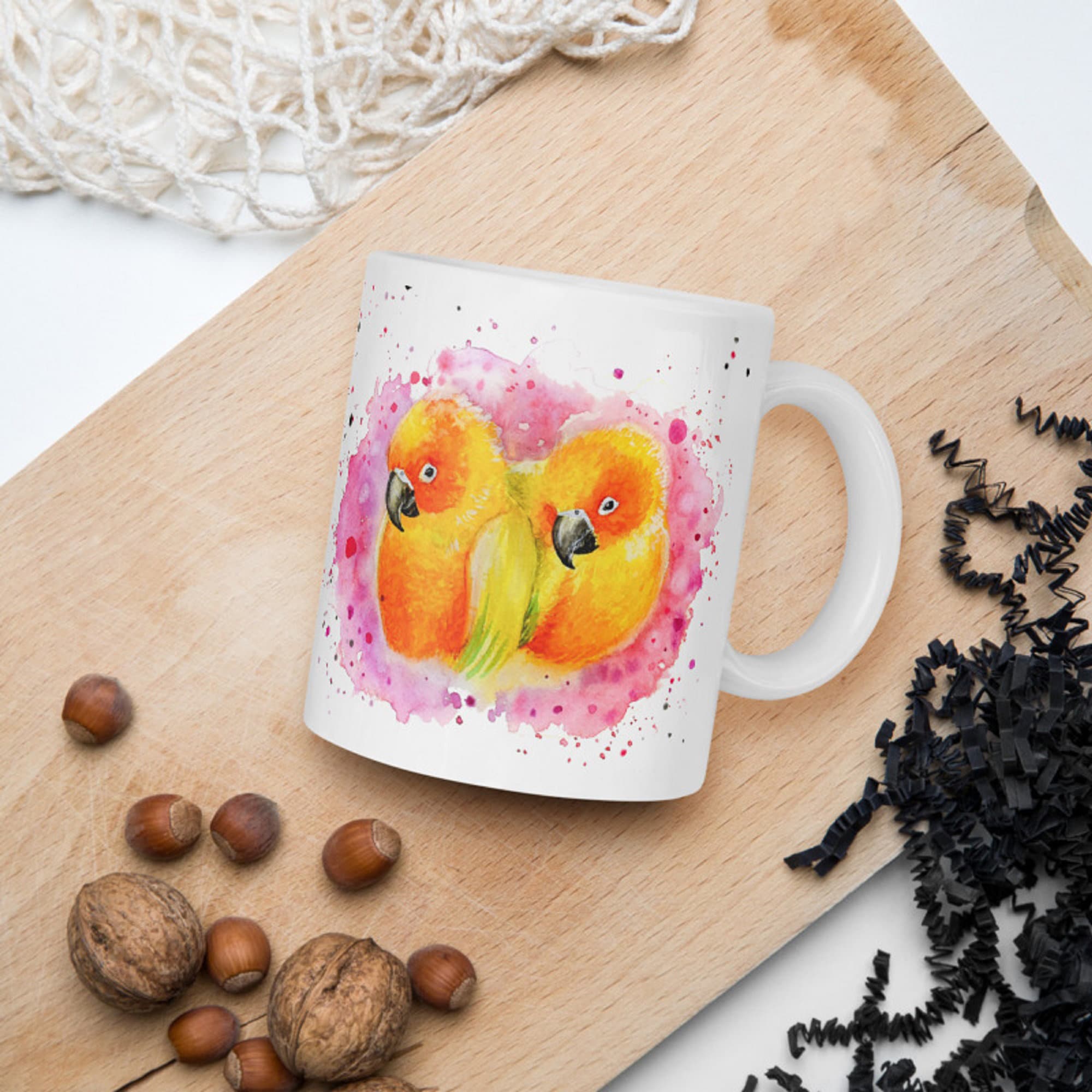 Mug Perroquets Jaunes - Tasse à Café Oiseaux Cadeau Personnalisé Pour Les Cadeaux Pour Femmes