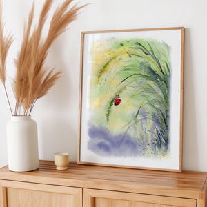 Zomer lieveheersbeestje en bloemen aquarel muurdecoratie door Robine Art Shop