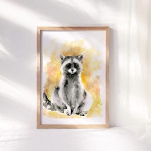 アライグマの水彩画 保育園の壁アート 動物絵画プリント