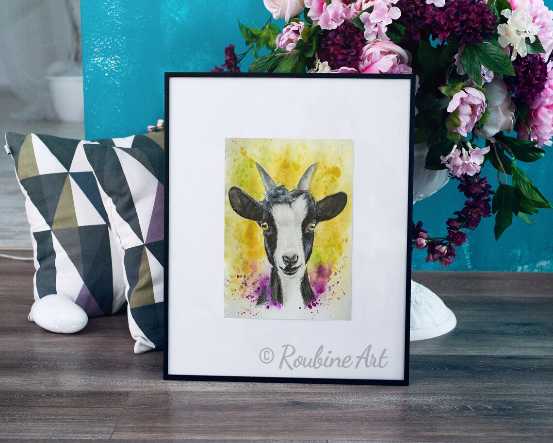 Cute Goat Watercolor Print Wall Art Painting Etsy