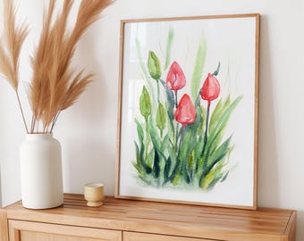 Tulips Watercolor Print Spring Wall Decor Flowers Wall Art Botanical Painting Prints Personalized Gifts