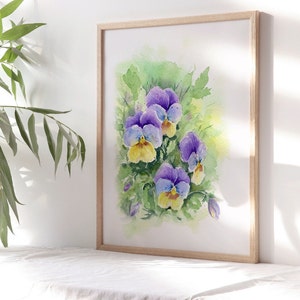 Summer Pansy Flower Watercolor Wall Art Painting Botanical Pansies Prints Kitchen Wall Decoration Perfect Gift For Mother