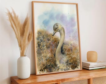 Ostrich Watercolor Wall Art Painting Bird Poster