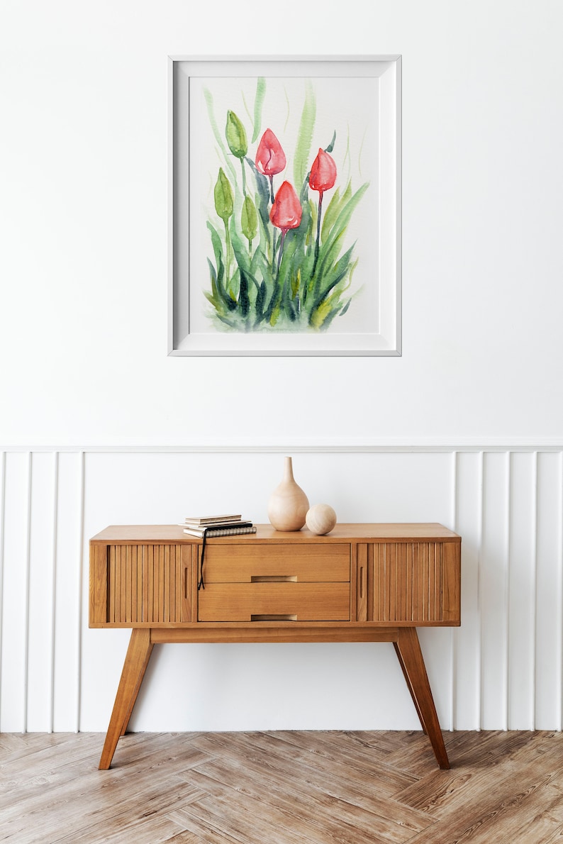 Tulips Watercolor Print Spring Wall Decor Flowers Wall Art Botanical ...