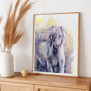Galloping White Camargue Horse Watercolor Print French Country House Cabin Wall Art Painting Personalized Gifts by Robine Art Shop