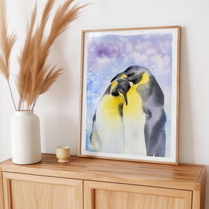 Cadeau pour les amoureux de la peinture, de l&#39;art mural aquarelle, des pingouins
