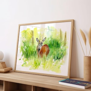 Deer Watercolor Print Forest Animal Deer Wall Art Painting Deer Print Woodland Landscape Poster Deer Personalized Gifts by Robine Art Shop