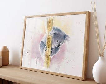 Baby Koala Watercolor Painting Print, Nursery Art