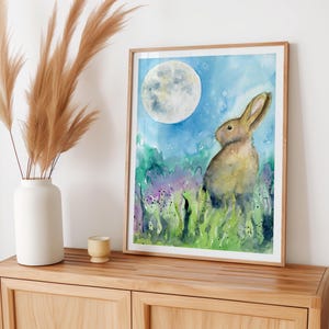 Aquarell Moons Bunny Wandbild Mond Hase von Robine Art Shop