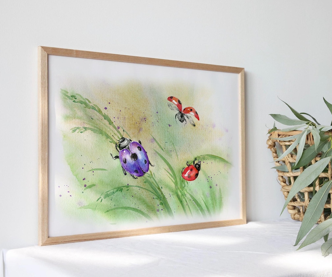 Ladybug Watercolor Art Print, Floral Wall Decor - Etsy