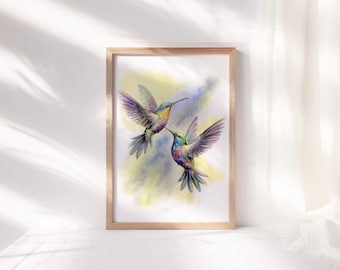 HUMMINGBIRDS LOVE Watercolor Art Print