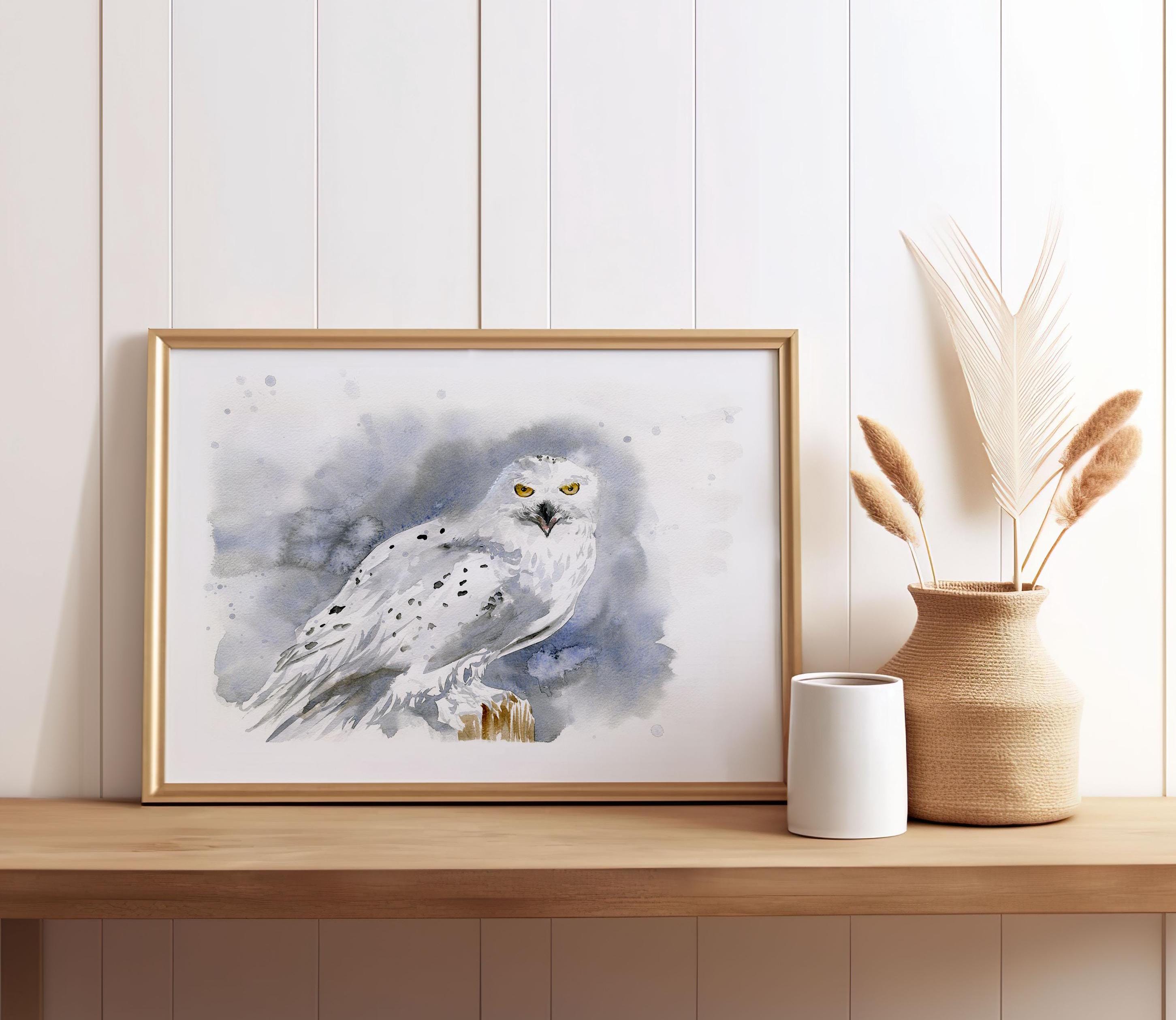 Unique White Owl Watercolor Painting Fine Art Prints Original Gift
