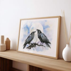 Raaf aquarel print muurkunst vogel kraai schilderij