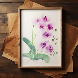 Minimalist Fine Art Print Orchid Flower of my Watercolor Painting