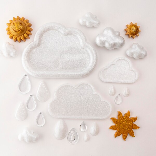 WEATHER - Cloud Tray Sets - Sunny Day Sun Rain Drops