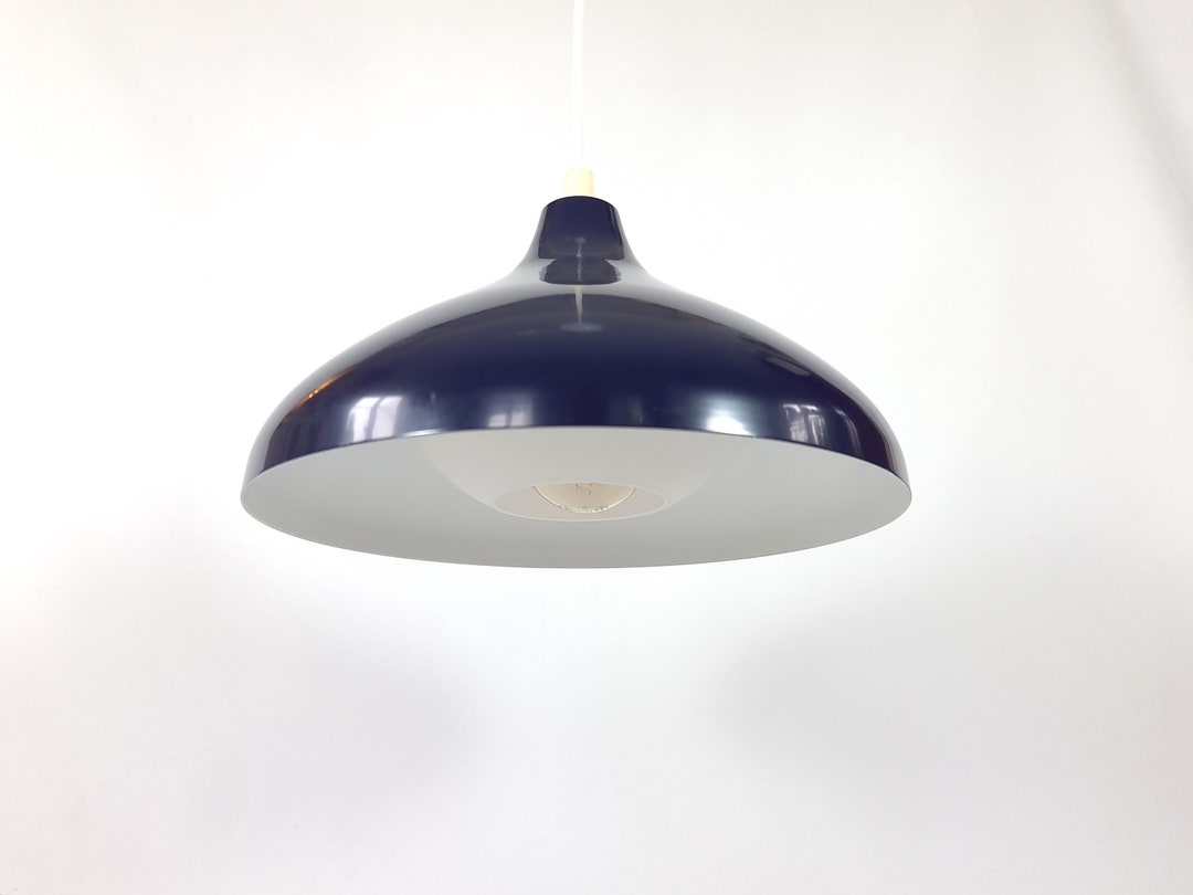 Vintage Dark Blue Pendant Light With Opaline Glass Shade Etsy