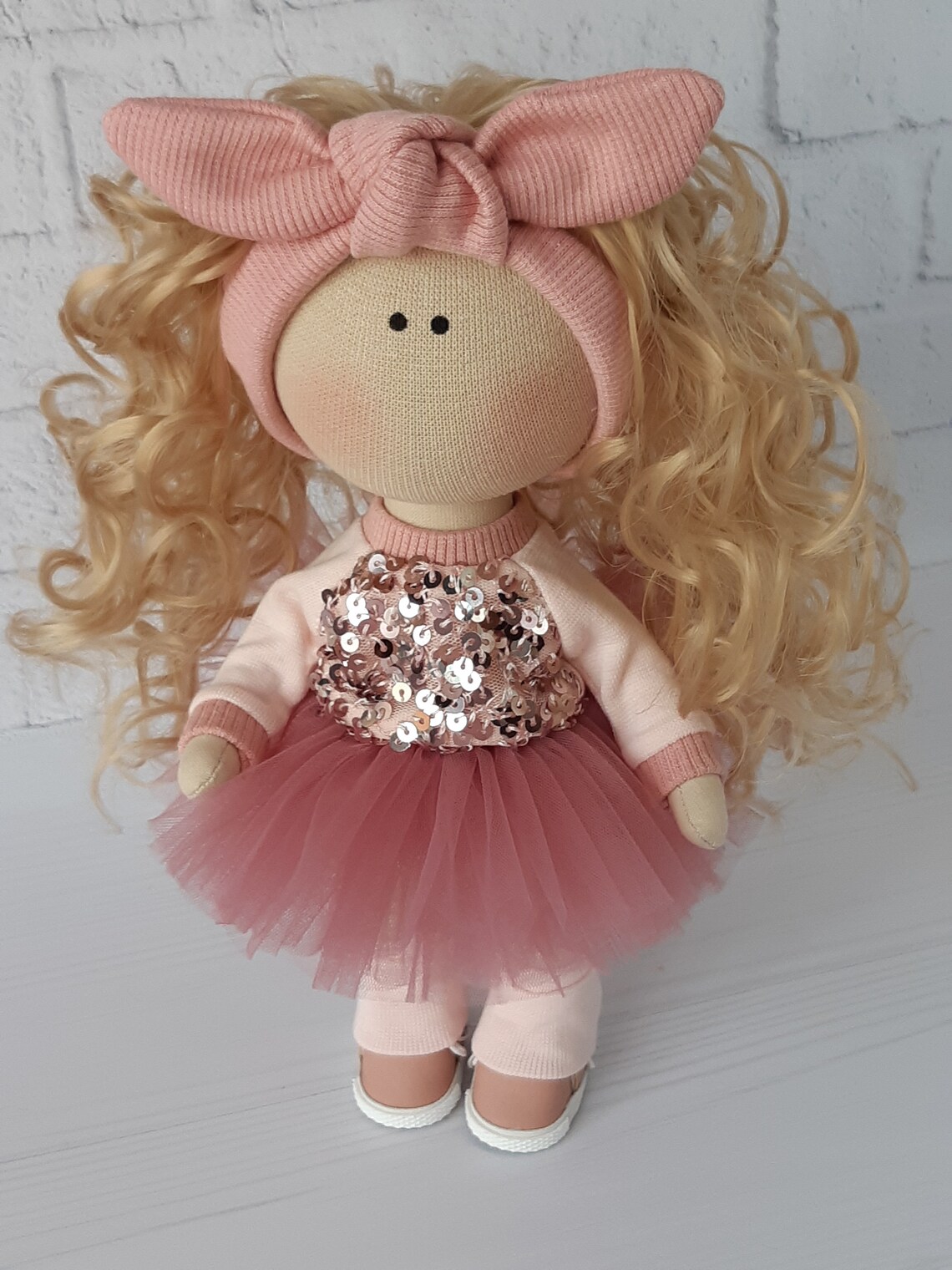 Long Curly Hair Doll Fabric Nursery Decor Cute Dressed Doll Etsy