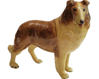 Vintage 1960s Mortens Studios Collie Figurine, Ceramic Dog Sculpture, Sable Rough Collie Statue, Collectible Knick Knack, Dog Lover Gift