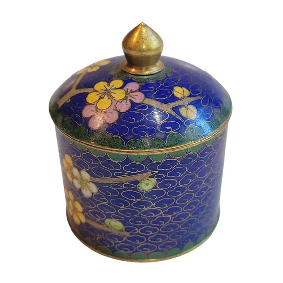 Cloisonne Trinket Box Bonsai Tree Blue - image 5