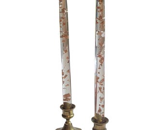 Vintage Lucite Taper Candle Pair, Gregorian Copper Fleck Acrylic Candle, Mid Century Modern Decor, 1950s MCM Collectible, Retro Home Decor