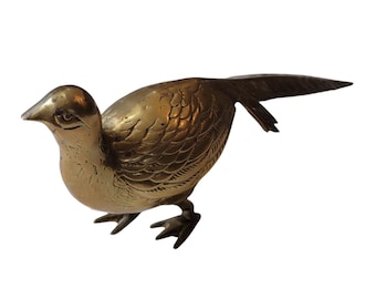 Large Vintage Brass Pheasant Figurine, Antique Gold Bird Sculpture, 1970s Wildlife Statue, Rustic Hunting Decor, Farmhouse Mantel Display
