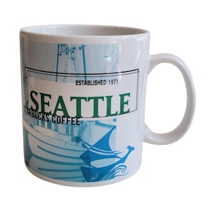 Vintage 1999 Seattle Starbucks Mug, Pink Elephant Space Needle Pike Place Coffee Cup, Ceramic Handled Souvenir Mug, Kitchen Collector Gift