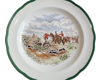 Vintage Spode Transferware Plate, English Earthenware Dinner Plate, Fox Hunt Scene Scalloped Dish, J F Herring Equestrian Collectible China