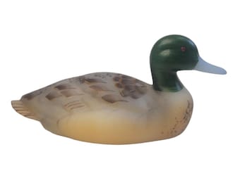 Fenton Art Glass Mallard Duck Figurine, Signed Hand Painted Collectible, Vintage 1980s Glass Bird Sculpture, Green Head Duck Decor Statue