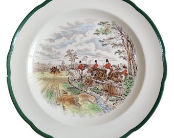 Spode The Hunt Dinner Plate, Full Cry Transferware China Plate, Vintage English Earthenware, J F Herring Fox Hunt Scene, Scalloped Display