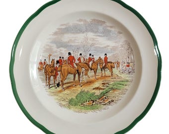 Vintage Spode Transferware Plate, English Earthenware Dinner Plate, Fox Hunt Scene Scalloped Dish, J F Herring Equestrian Collectible China