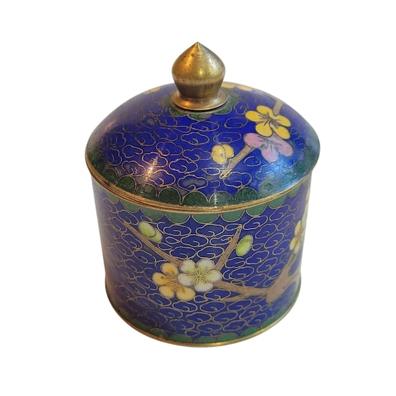 Cloisonne Trinket Box Bonsai Tree Blue - image 3
