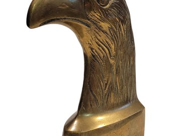 Vintage Brass Eagle Head Bookend, Single Antique Gold Patina Sculpture, Patriotic American Bird Figurine, Mantel Decor, 1970s Shelf Decor
