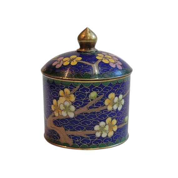 Cloisonne Trinket Box Bonsai Tree Blue - image 1