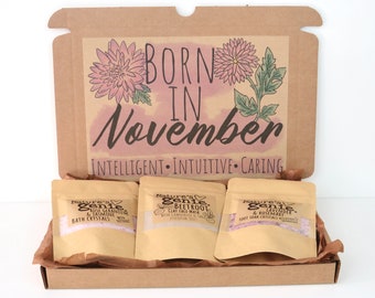 November Birthday Gift Box Self Care Spa Set November Gift Box, Birthday Gift For her Autumn Gift Self Care Bath Gift, Bath Fizz Gift Box