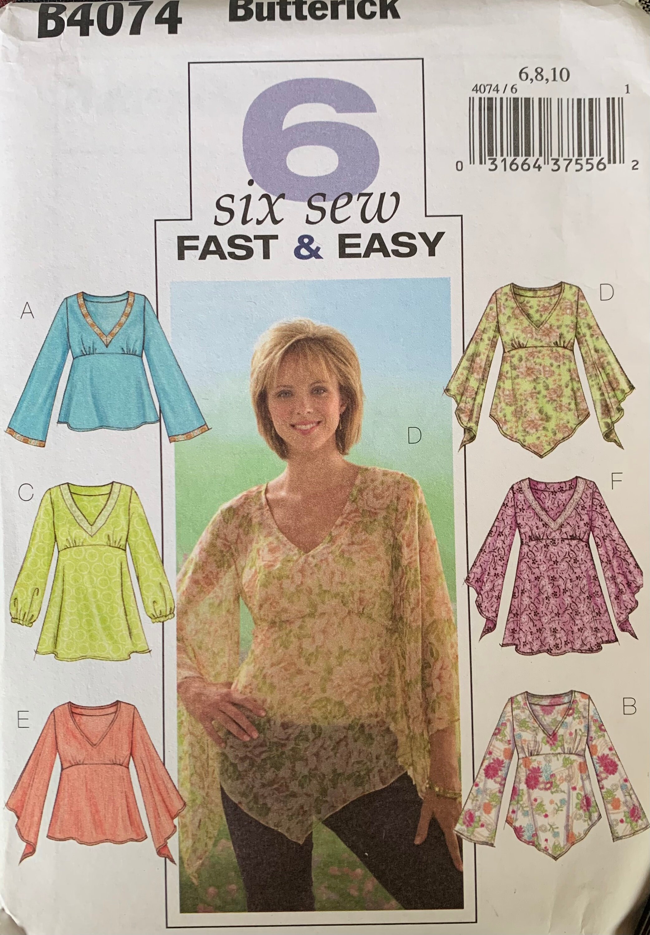 Butterick Sewing Pattern B4074 Sizes 6,8,10 12,14,16/ 6 Sew Fast & Easy/women's Tops, Tunics