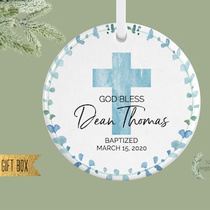 Personalized God Bless Christening Ornament, Custom Baptism Ornament, Boy Baptism Gift, Gift for Godson, Christening Gift for Boy