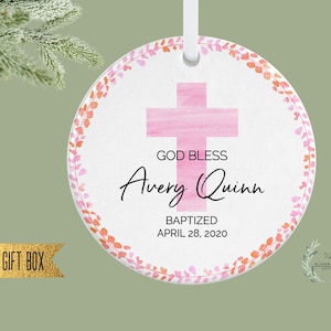 Personalized God Bless Christening Ornament, Custom Baptism Ornament, Girl Baptism Gift, Gift for Goddaughter, Christening Gift for Girl