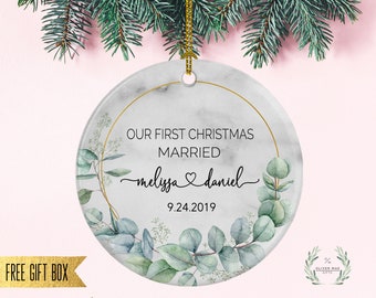 Mr and Mr Mrs and Mrs Mr and Mrs Our first Christmas Personalized gift Custom gift Trio ornament set Newlyweds Gift for them