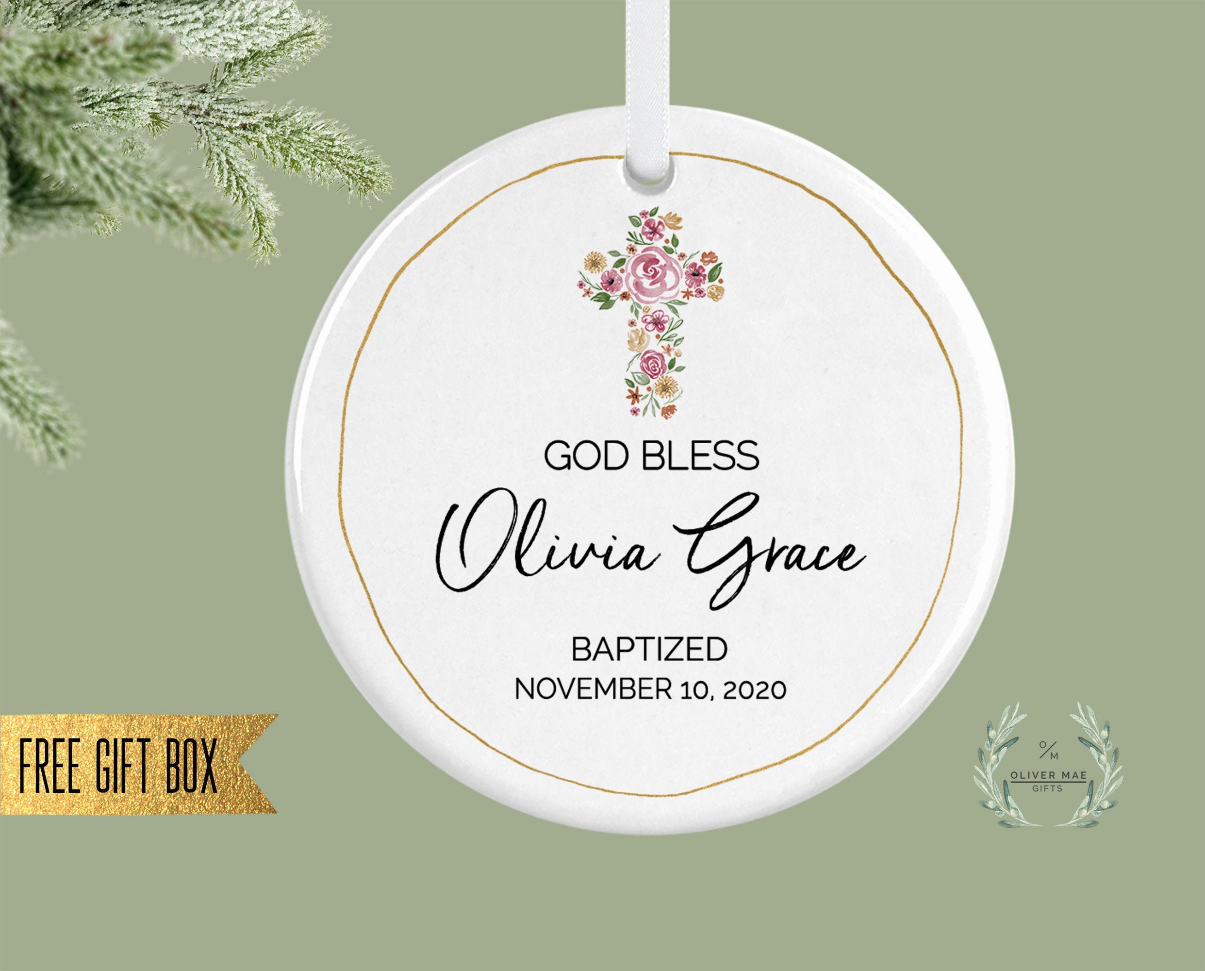 Personalized God Bless Christening Ornament, Custom Baptism Ornament ...