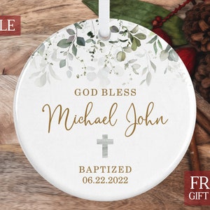Personalized God Bless Christening Ornament, Custom Baptism Ornament, Boy Baptism Gift, Gift for Godson, Christening Gift for Boy