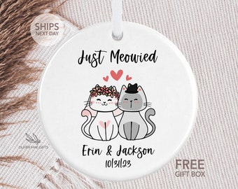 Personalized Just Meowied Ornament, Custom Cat Wedding Gift, Christmas Gift for Cat Lover, Personalized Married Ornament for Newlyweds, 2023