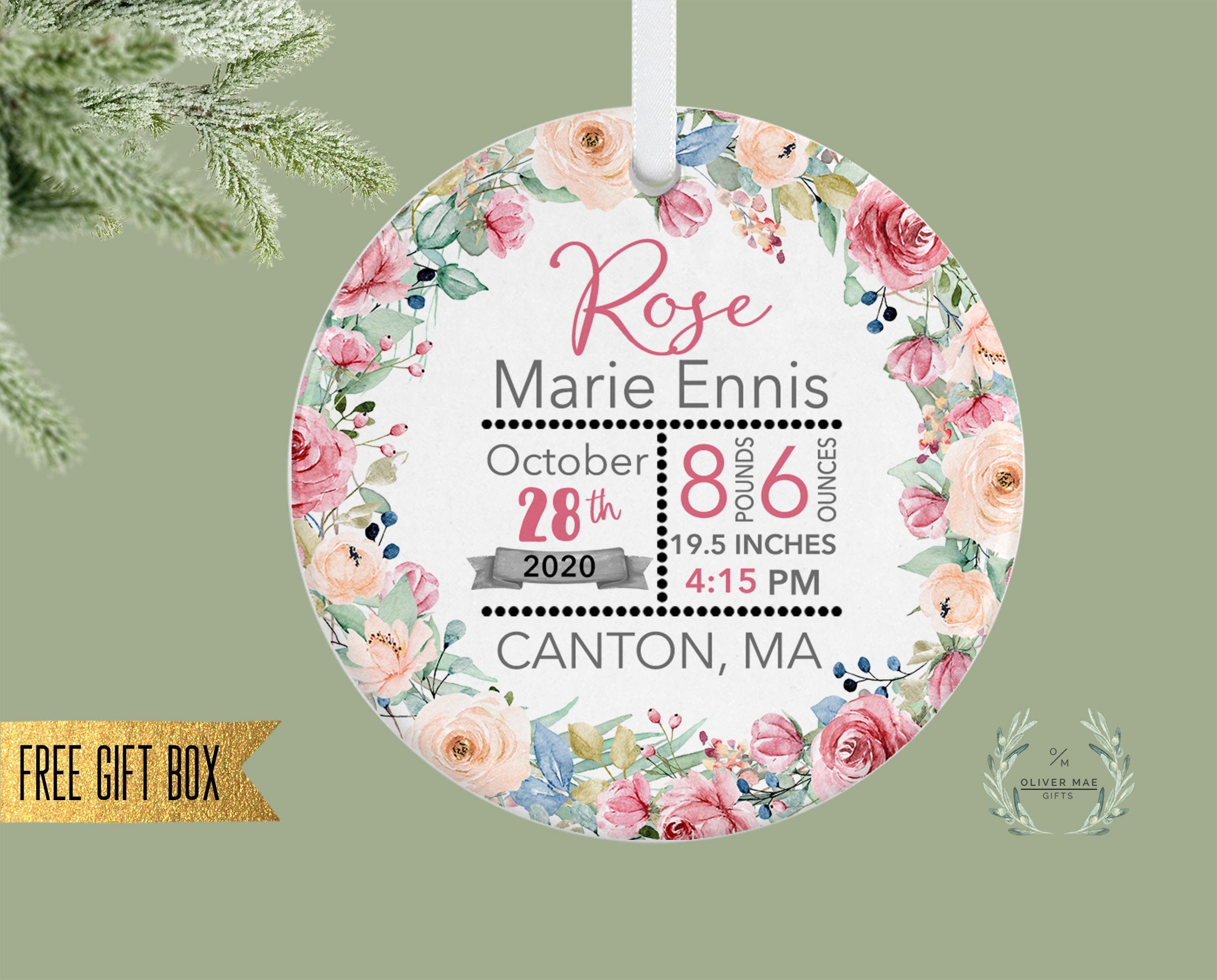 Birth Announcement Ornament New Mom Gift Baby Girl First Etsy