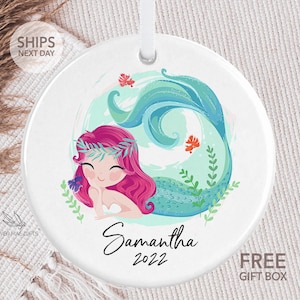 Personalized Mermaid Ornament, Christmas Gift for girl, Custom Kids Christmas Gift, Child Ornament, 2021 Holiday Keepsake, Stocking Stuffer