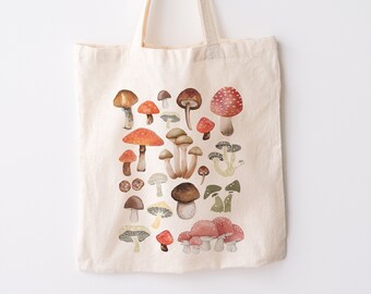 Mushroom Tote Bag Cute Tote Bag Mushroom Bag Plant Tote Aesthetic Bag Market Bag Tote Bag Pattern Canvas Tote Bag Shoulder Bag Shopping Bag